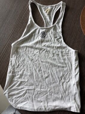 Women's White Racerback Tank Top with Small Front Emblem